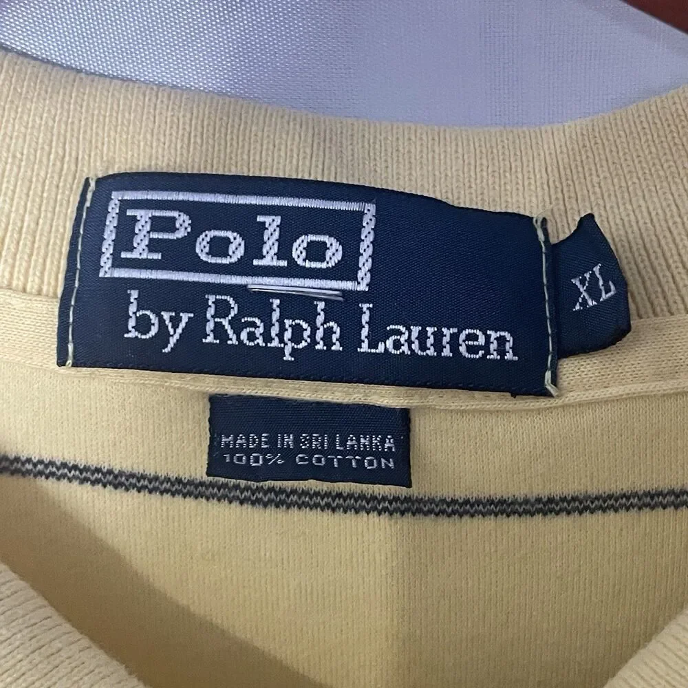 Polo Ralph Lauren Shirt Men's XL Yellow Stripes Pony Business Short Sleeve